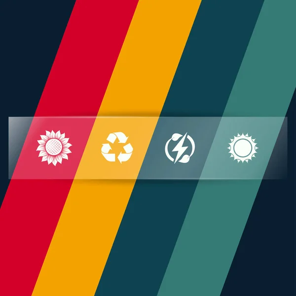 Conjunto Cuatro Colores Sólidos Contorno Iconos Ecológicos Naturales Fondo Lineal — Vector de stock