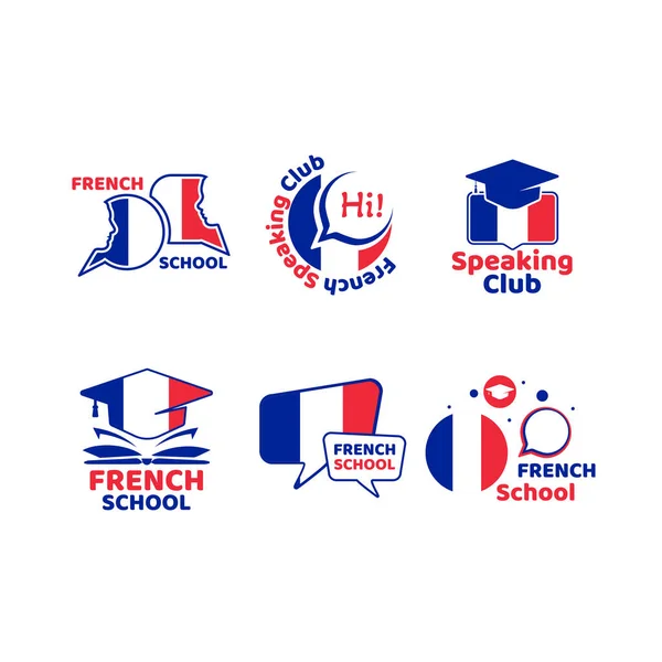 Set Six Red Blue Franch School Symbols Isolated White Background — Stock Vector