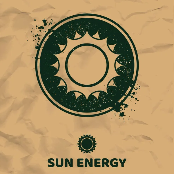 Símbolo Círculo Verde Con Símbolo Energía Solar Verde Manchas Tinta — Vector de stock