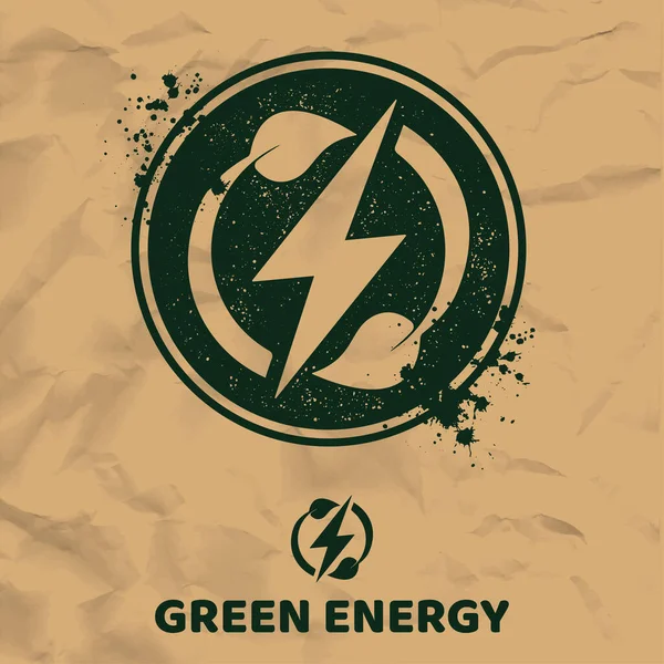 Símbolo Círculo Verde Wwith Símbolo Energia Verde Manchas Tinta Papel —  Vetores de Stock