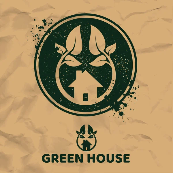 Groene Cirkel Symbool Met Groene Huis Symbool Inkt Vlekken Papieren — Stockvector