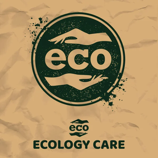 Green Circle Symbol Green Eco Symbol Ink Blots Paper Background — Stock Vector