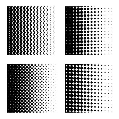 Beyaz arkaplanda izole edilmiş farklı yarım ton dokulara sahip dört dikişsiz çizgi.