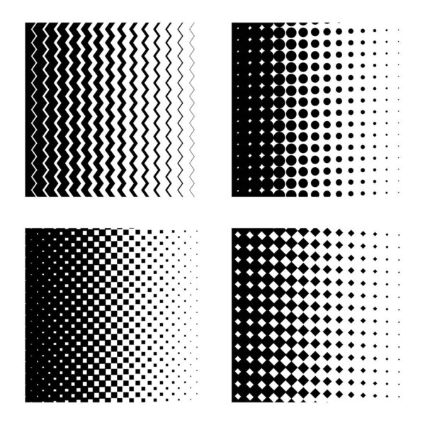 Set of four seamless lines with different halftone textures isolated on white background