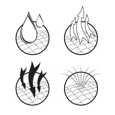 Set of four outline icons for absorbtion materials. Daiper or sanitary care absorbent protection symbols clipart