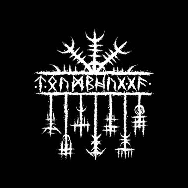 Celtic runic letters isolated on white background. Grunge ink blots Scandinavian and Icelandic symbols set