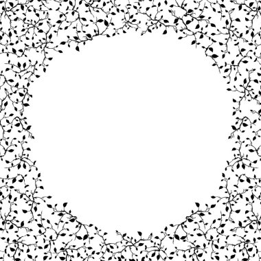 Yapraklı siyah ağaç dalları. Doğanın çember çerçevesi beyaz arkaplanda izole edildi