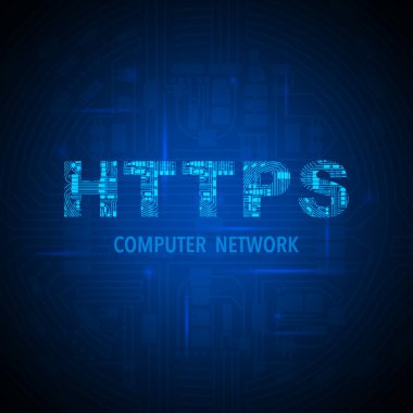 Bright blue english HTTPS letters with electric circuit designs. Crypto and blockchain text elements