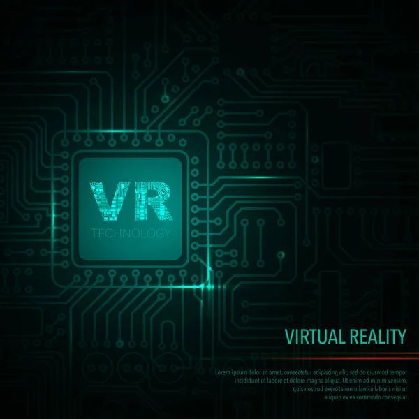 Green Electriccircuit Boad Background Microchip Text Virtual Reality Technology Processor — Stock vektor
