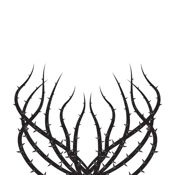 Blackthorn Větve Trny Řádek Tetování Ornament Sada Čar Izolovaných Bílém — Stockový vektor