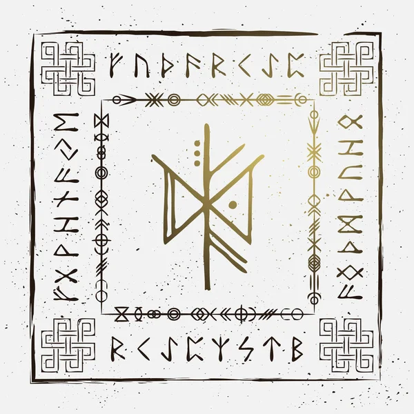 Old Runic Letters Grunge Frame Celtic Style Isolated White Background — Archivo Imágenes Vectoriales