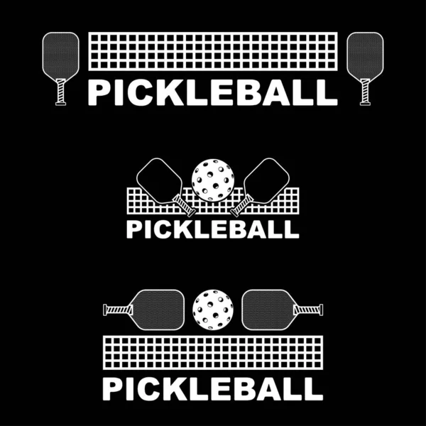 Set Three Horizontal Pickleball Paddles Balls Isolated Black Background — 图库矢量图片