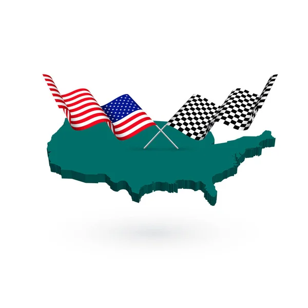 United States America Flag Race Track Checkered Flag Isolated White — Stok Vektör