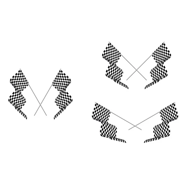 Two Black White Sport Flags Silhouettes Start Finish Lines Checkered — Vector de stock