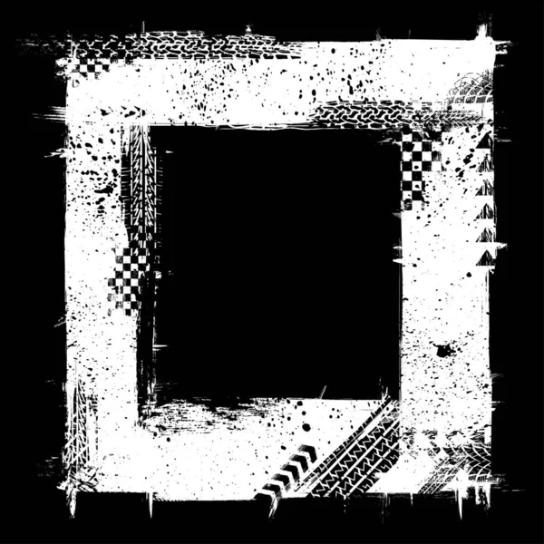 Black Background White Grunge Ink Blots Frame Square Form Tire — Vetor de Stock
