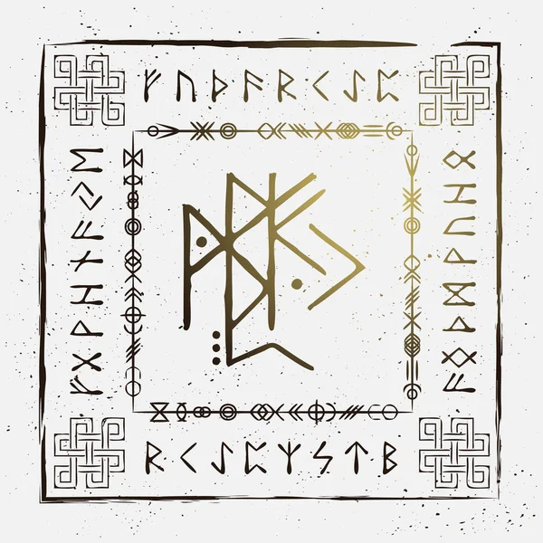 Old Runic Letters Grunge Frame Celtic Style Isolated White Background — Archivo Imágenes Vectoriales