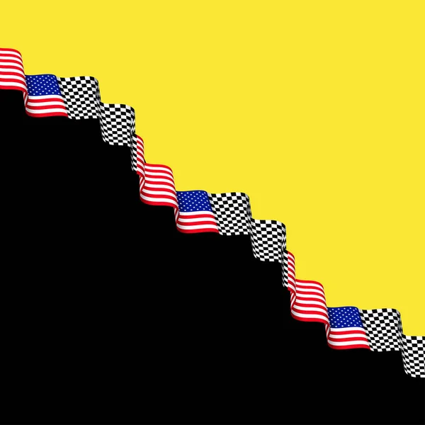 Amerikaanse Vlag Racecircuit Geruite Vlag Geïsoleerd Gele Zwarte Achtergrond Start — Stockvector