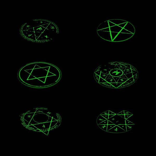 Símbolo Magia Verde Brillante Con Triángulos Runas Vikingas Aisladas Sobre — Vector de stock