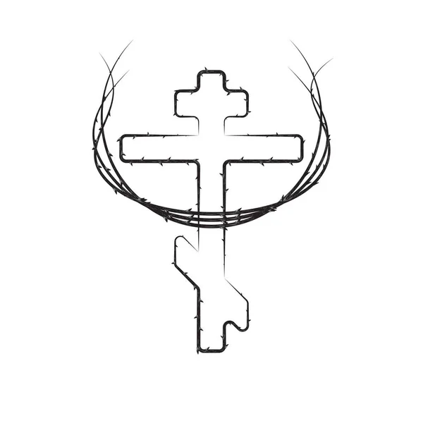 Blackthorn Větve Trny Ornament Kříž Sada Čar Izolovaných Bílém Pozadí — Stockový vektor
