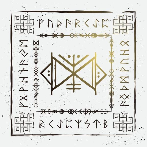 Old Runic Letters Grunge Frame Celtic Style Isolated White Background — Vettoriale Stock