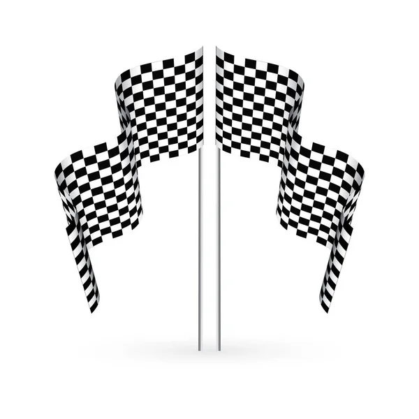 Two Black White Sport Flags Silhouettes Start Finish Lines Checkered — Wektor stockowy
