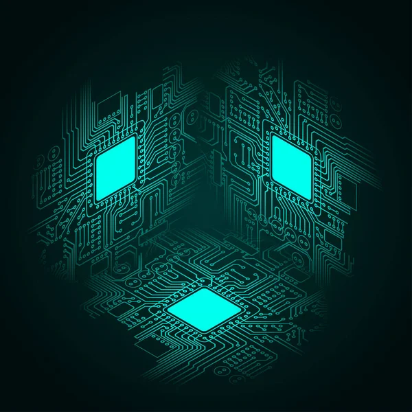 Green Blockchain Background Electrician Circuit Blocks Green Computer Technology Chip — Image vectorielle