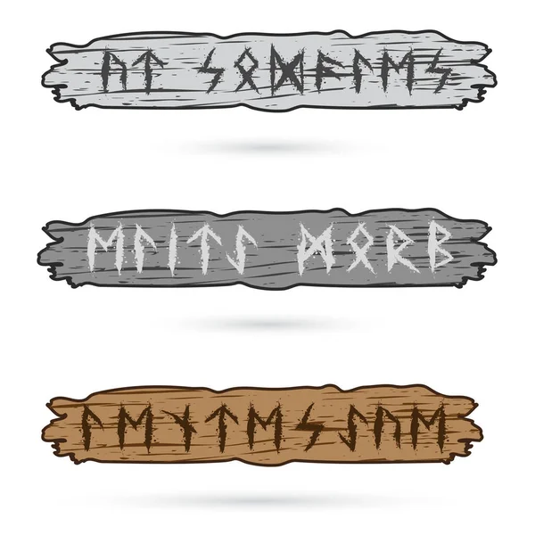 Old Runic Letters Wooden Pieces Isolated White Background Grunge Ink — Stok Vektör