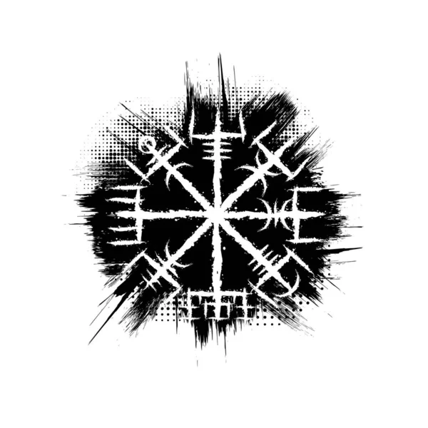 Encre Blots Scandinave Viking Véritable Symbole Vegvisir Isolé Sur Fond — Image vectorielle