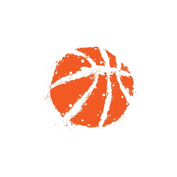 Orangefarbenes Basketballsymbol Mit Tintenklecksen Grunge Linien Auf Weißem Hintergrund — Stockvektor