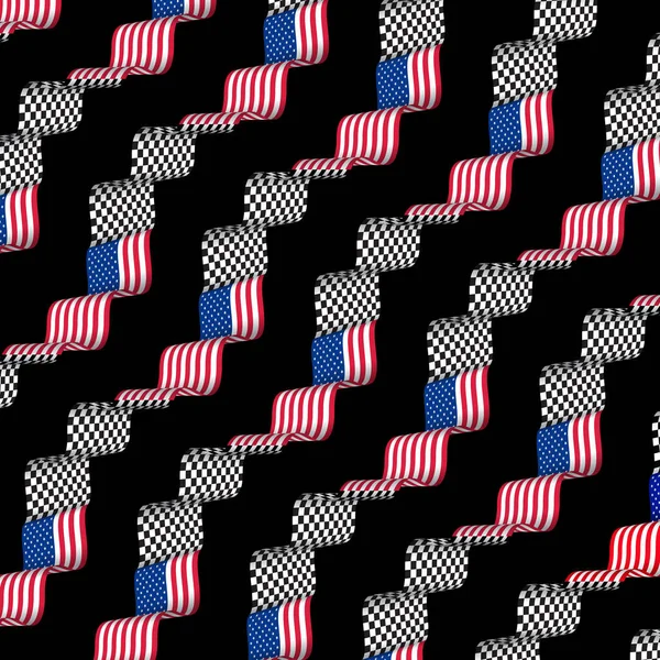 Vereinigte Staaten Von Amerika Flagge Und Rennstrecke Kariert Flagge Isoliert — Stockvektor
