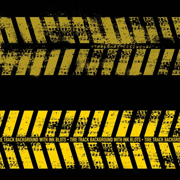 黄色の矢印ラインとタイヤトラックとグランジインクの塊と黒の背景 輸送水平線 Alliphonewallpapers Net — ストックベクタ