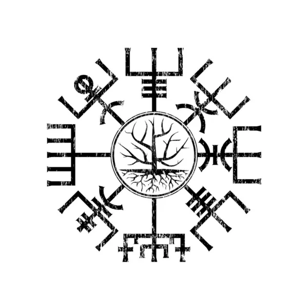 白い背景にツリーで隔離された本物の野菜のシンボルをバイキングリニア北欧 異なるデザインやパターンのための黒の古い記号 — ストックベクタ
