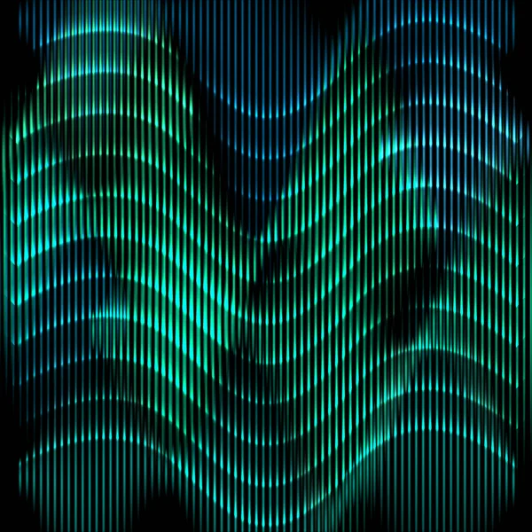 Анотація Чорного Фону Зеленим Сяйвом Вертикальних Ліній Яскравою Хвилею — стоковий вектор