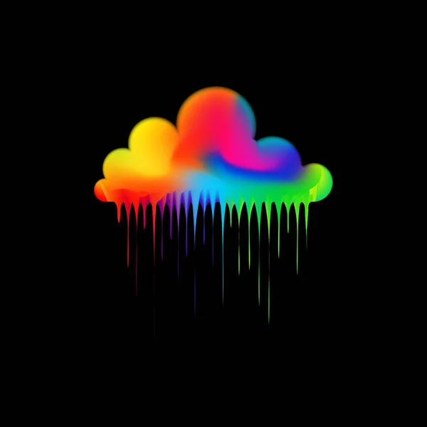 Abstract Colorful Cloud Different Colors Waving Rain Lines Isolated Black — Stock Vector