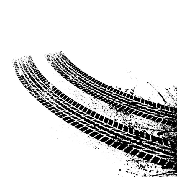在白色背景查出的二个黑的粗野轮胎轨道剪影的集合 — 图库矢量图片