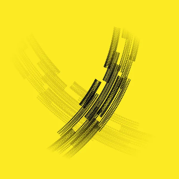 Sada Černé Stopy Pneumatik Siluety Izolované Žlutém Pozadí — Stockový vektor