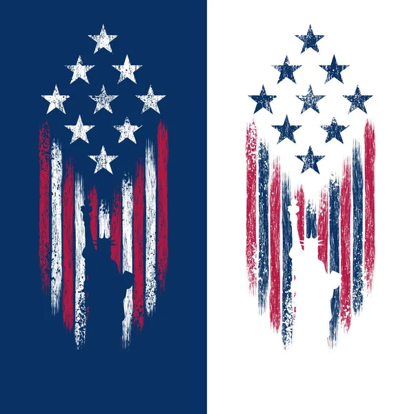 Grunge Abstrakt Usa Flagga Siluett Med Frihetsgudinnan Isolerad Blå Och — Stock vektor