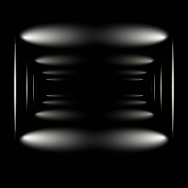 Černá Místnost Lineárními Světelnými Lampami Řadě Zářivé Efekty — Stockový vektor