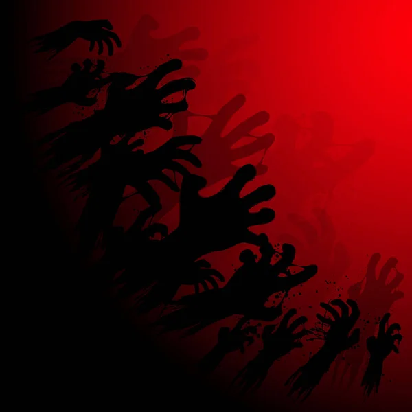 红血球背景的黑色食人族僵尸手 万圣节派对海报壁纸 — 图库矢量图片