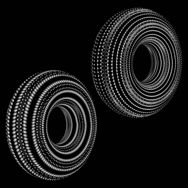 黒の背景に丸勾配の要素が隔離された抽象的な車両のホイールシルエット 輸送用タイヤトラックパターンセット — ストックベクタ