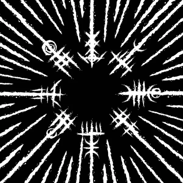 インクブロックと抽象的な黒のブラシのシンボルとホワイトグランジの背景 ルーン文字の古い北欧のバイキング神話の壁紙 タトゥーサンプルパターンデザイン — ストックベクタ