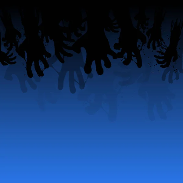 Μαύρο Grunge Χέρια Ζόμπι Κηλίδες Και Γρατσουνιές Που Απομονώνονται Μπλε — Διανυσματικό Αρχείο