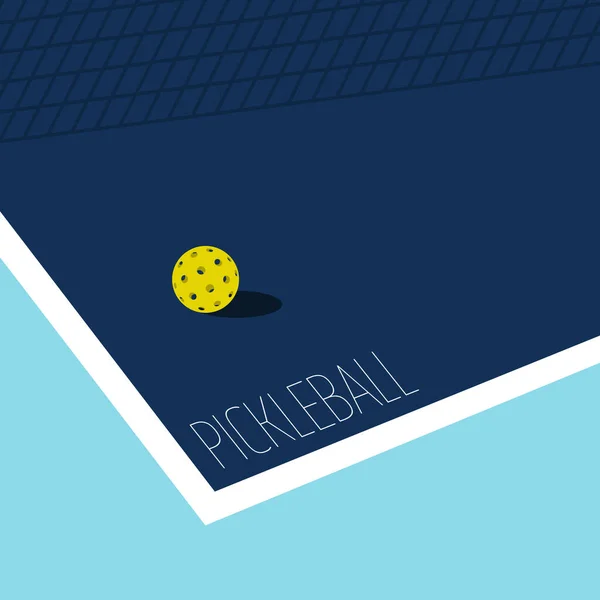 Blue Pickleball Court Yellow Ball Straight Geometric Flat Design — Stock Vector