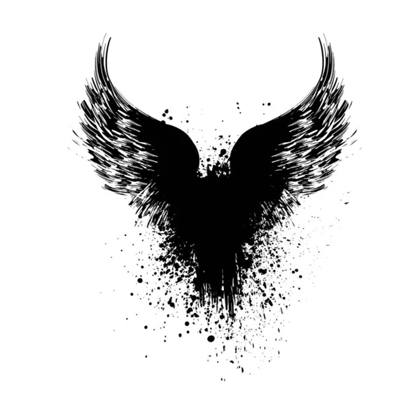 Grunge Μαύρο Πουλί Φτερά Σιλουέτες Μελάνι Βουτιά Που Απομονώνονται Λευκό — Διανυσματικό Αρχείο