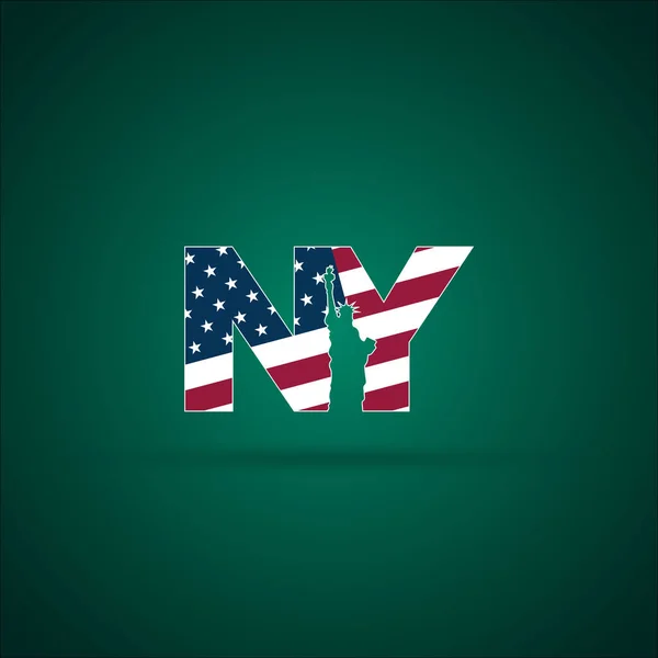 Usa Flagga Och Text Med Frihetsgudinnan Inuti Isolerad Grön Bakgrund — Stock vektor