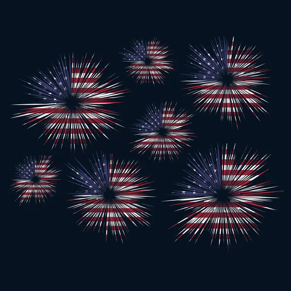 Sötét Háttér Elvont Tűzijáték Sziluettek Amerikai Zászló Belül Függetlenségi Szabadság — Stock Vector