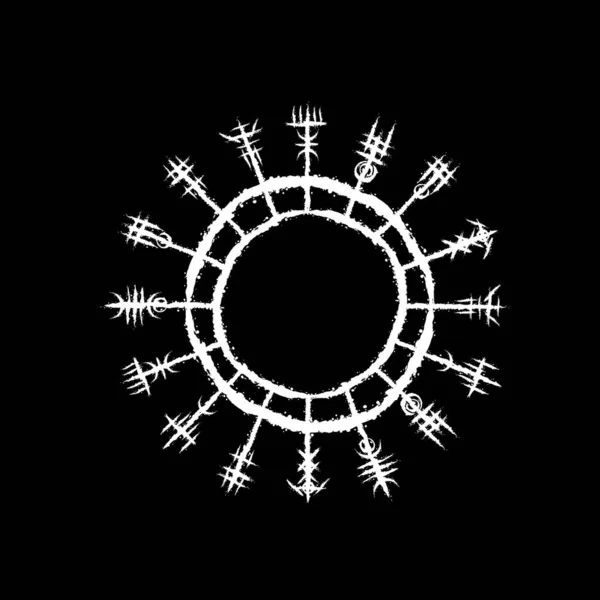 インクブロックと抽象的な白のブラシのシンボルと黒のグランジの背景 ルーン文字の古い北欧のバイキング神話の壁紙 タトゥーサンプルパターンデザイン — ストックベクタ