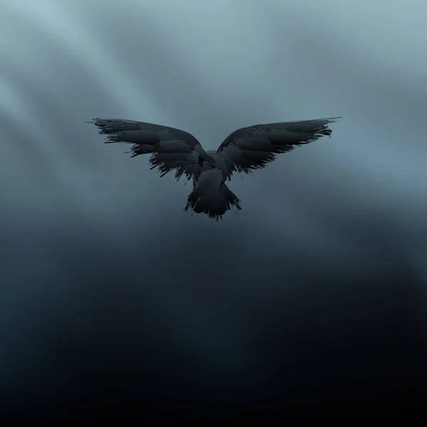 Fond Dégradé Maille Bleu Foncé Avec Silhouette Corbeau Noir Pour — Image vectorielle