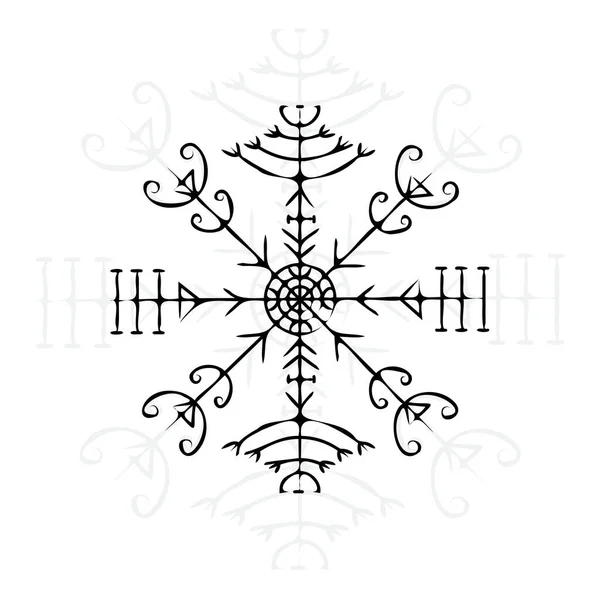 白を基調としたアイスランド風のグランジフレームの古いルーン文字 装飾と北欧のドアの手の描画要素を持つ正方形のフレーム — ストックベクタ