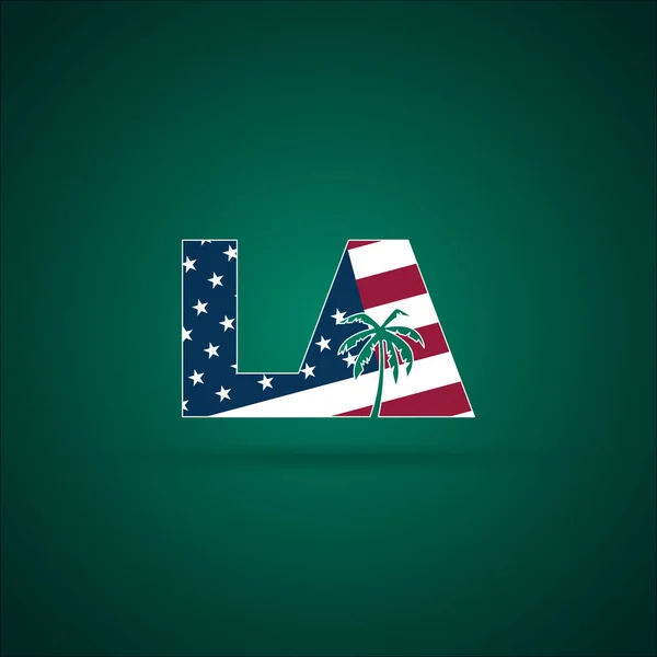 Los Angeles City Mektupları Abd Bayrağı Ile Izole Edilmiş Yeşil — Stok Vektör